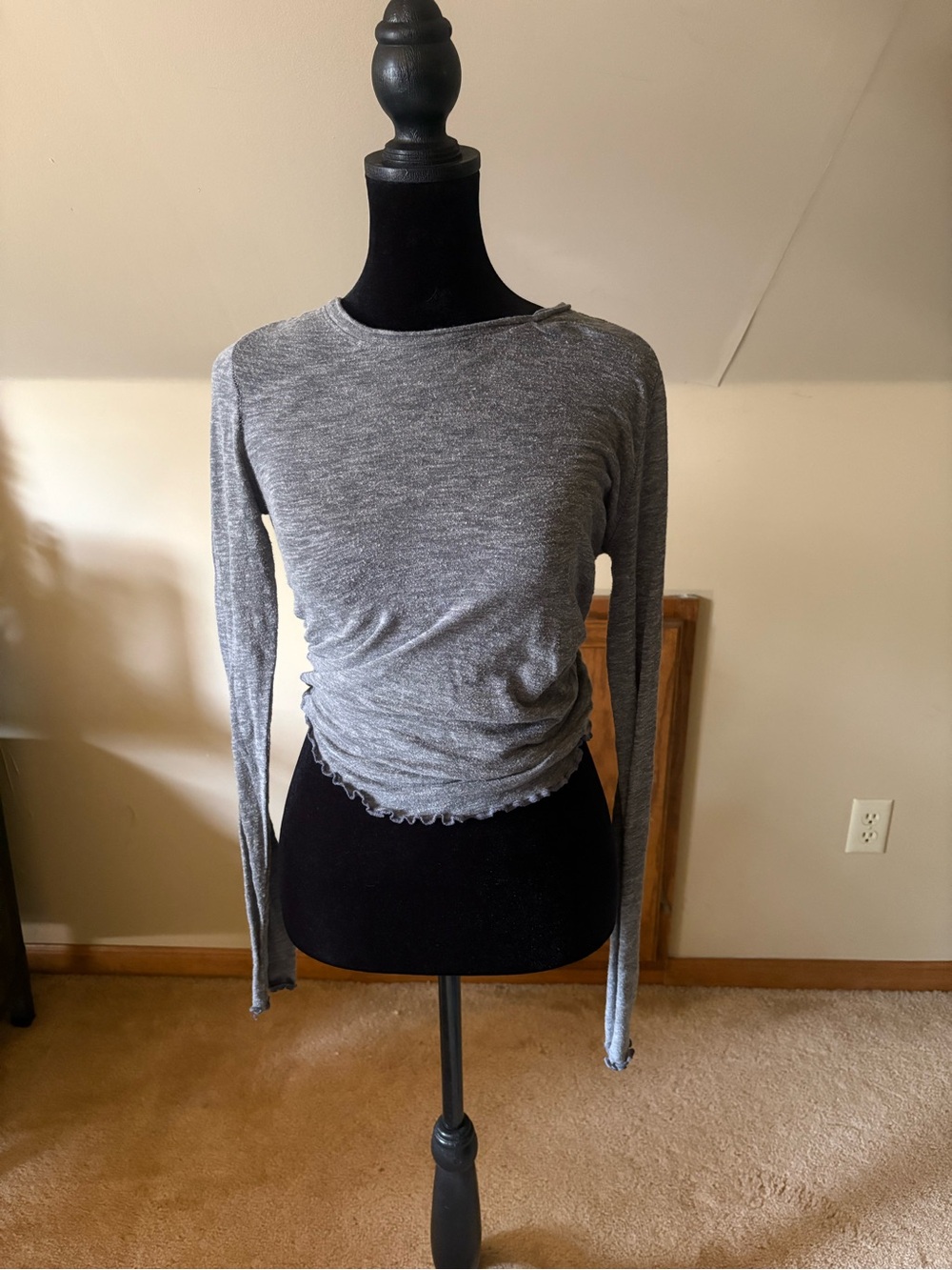 Women's Long-Sleeve Gray Ruched Top